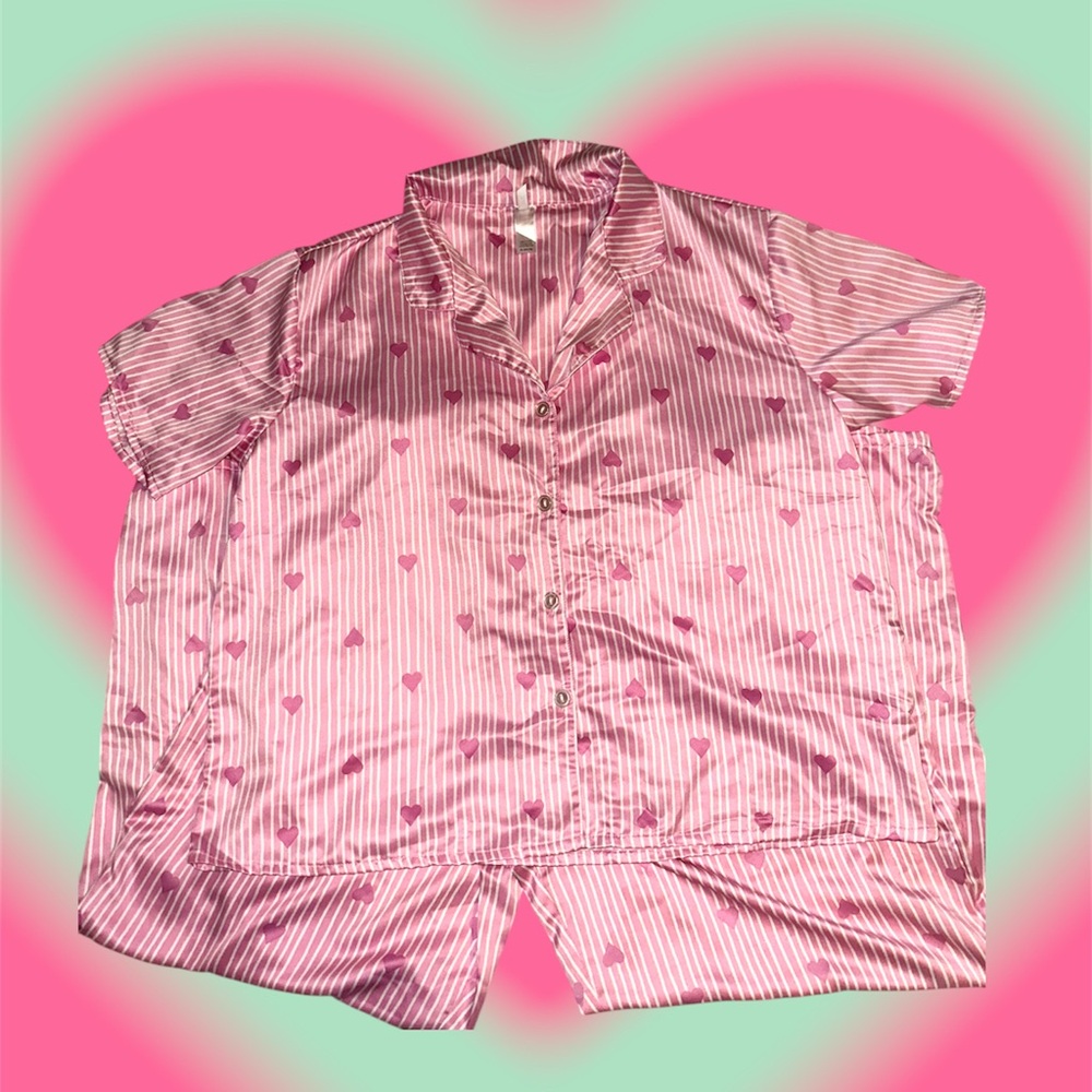 Flora Pink Heart Striped Pajama Set